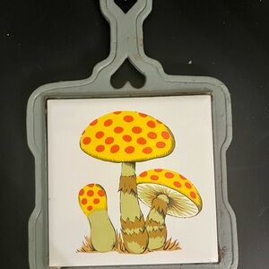Vintage Mushroom Trivet with Gray Frame